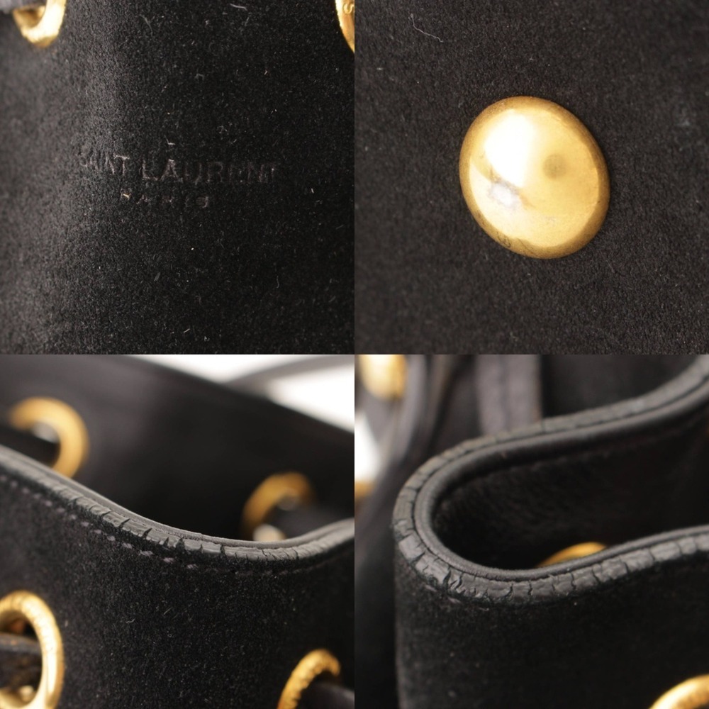 Saint Laurent Emmanuel Drawstring Suede Shoulder Bag Black - Picture 7 of 9